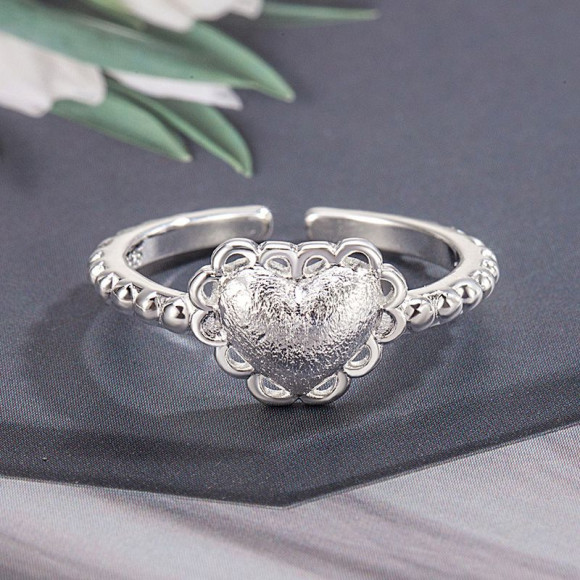 Кольцо открытое медь с напылением платины сердце 1J11924CJJ