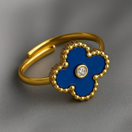 Кольцо с символом удачи клевер и синей вставкой 1J12072CJJ Кольцо с символом удачи клевер и синей вставкой 1J12072CJJ
