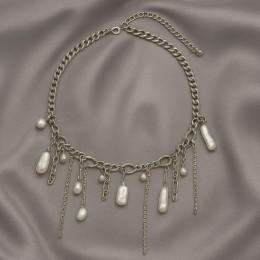 Авангардное колье с барочным жемчугом и цепями 1J12213CJJ