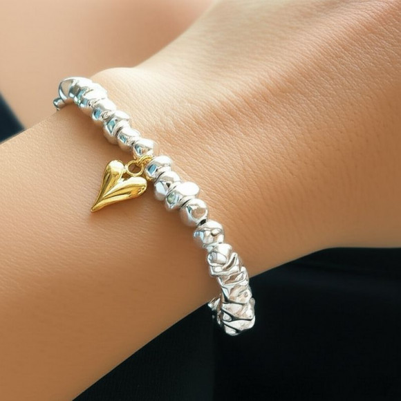 Браслет из граненых бусин с подвеской сердце 1J11885CJJ