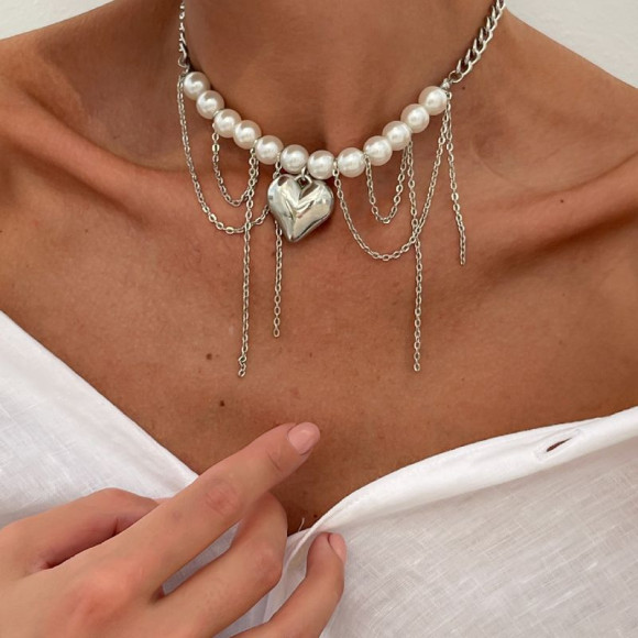 Колье ювелирный сплав жемчуг сердце 1J12214CJJ