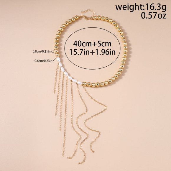 Комбинированное колье из жемчуга и крупных звеньев 1J12215CJJ Комбинированное колье из жемчуга и крупных звеньев 1J12215CJJ