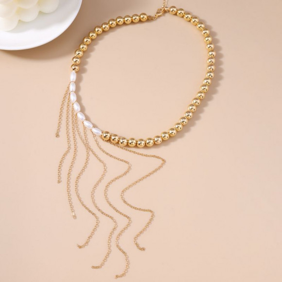 Комбинированное колье из жемчуга и крупных звеньев 1J12215CJJ Комбинированное колье из жемчуга и крупных звеньев 1J12215CJJ