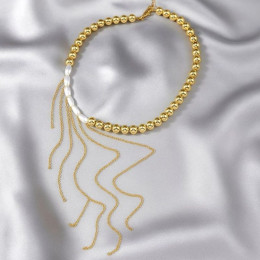 Комбинированное колье из жемчуга и крупных звеньев 1J12215CJJ