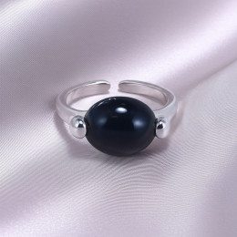 Кольцо открытое медь с напылением платины агат 1J11927CJJ Кольцо открытое медь с напылением платины агат 1J11927CJJ