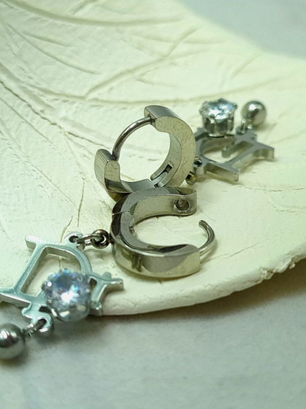 Стальные серьги-конго с кулоном фианит J10243CJJ