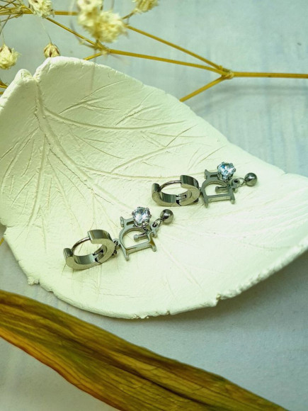 Стальные серьги-конго с кулоном фианит J10243CJJ