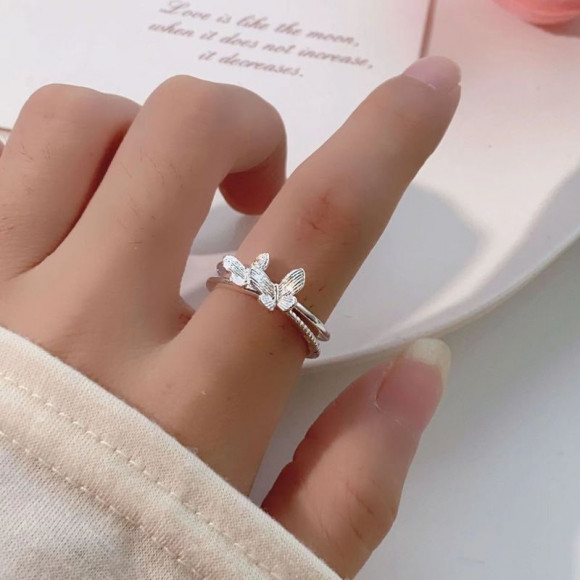 Кольцо открытое медь с напылением платины бабочки 1J11928CJJ