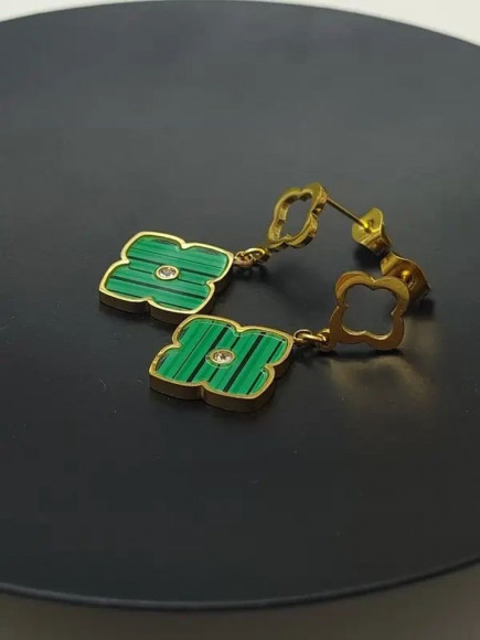 Длинные серьги-подвески с зеленым клевером в стиле четырехлистника J10215CJJ