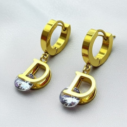 Стальные серьги-конго с напылением золотом кулон фианит J10244CJJ Стальные серьги-конго с напылением золотом кулон фианит J10244CJJ