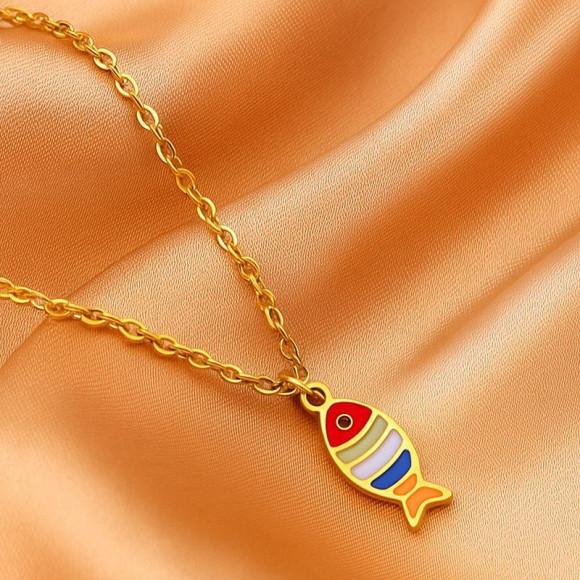Золотистая цепочка с кулоном в форме яркой рыбки J10571CJJ Золотистая цепочка с кулоном в форме яркой рыбки J10571CJJ