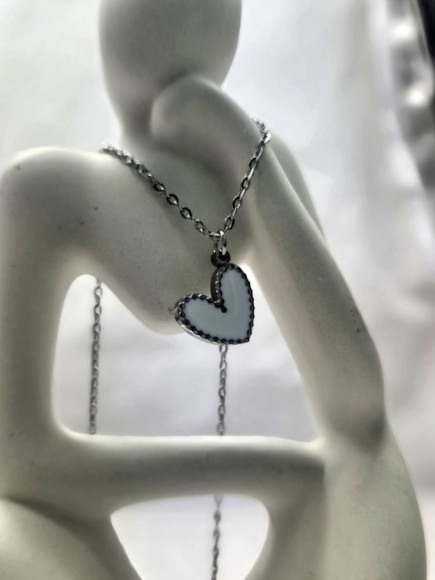 Тонкая цепочка с подвеской в форме сердца с белой эмалью J10567CJJ