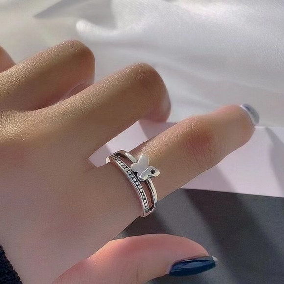 Кольцо открытое медь с напылением платины бабочки 1J11931CJJ Кольцо открытое медь с напылением платины бабочки 1J11931CJJ