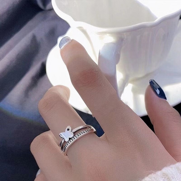 Кольцо открытое медь с напылением платины бабочки 1J11931CJJ Кольцо открытое медь с напылением платины бабочки 1J11931CJJ