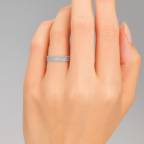 Серебристое разомкнутое кольцо с двойной дорожкой страз 1J12078CJJ