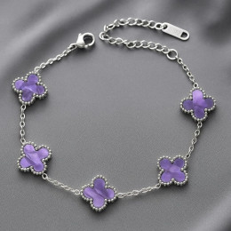 Браслет с нежно-фиолетовыми цветами клевера и перламутром 1J12156CJJ