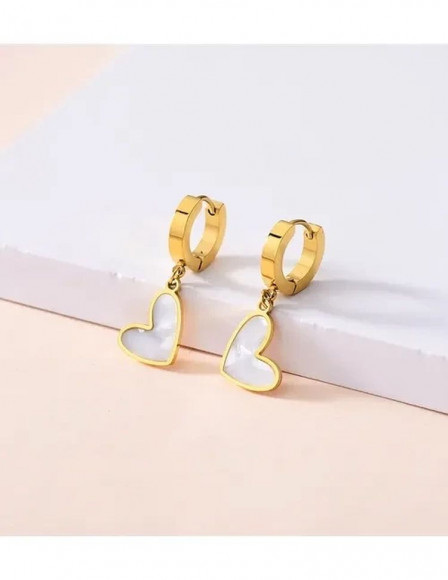 Стальные серьги с напылением золотом с черным кулоном в виде сердца J10001CJJ Стальные серьги с напылением золотом с черным кулоном в виде сердца J10001CJJ