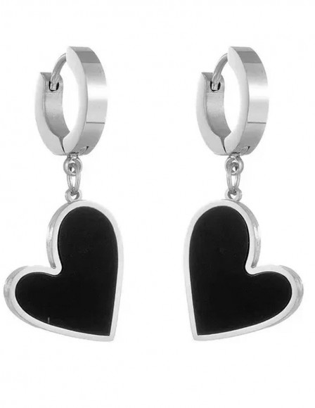 Стальные серьги с напылением золотом с черным кулоном в виде сердца J10001CJJ Стальные серьги с напылением золотом с черным кулоном в виде сердца J10001CJJ