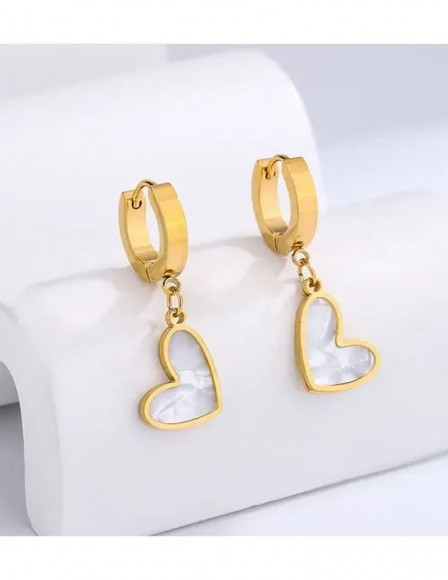 Стальные серьги с напылением золотом с черным кулоном в виде сердца J10001CJJ Стальные серьги с напылением золотом с черным кулоном в виде сердца J10001CJJ