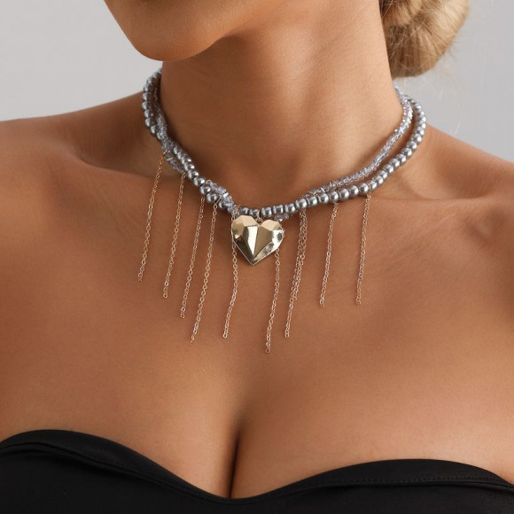 Колье ювелирный сплав жемчуг кулон сердце 1J12219CJJ