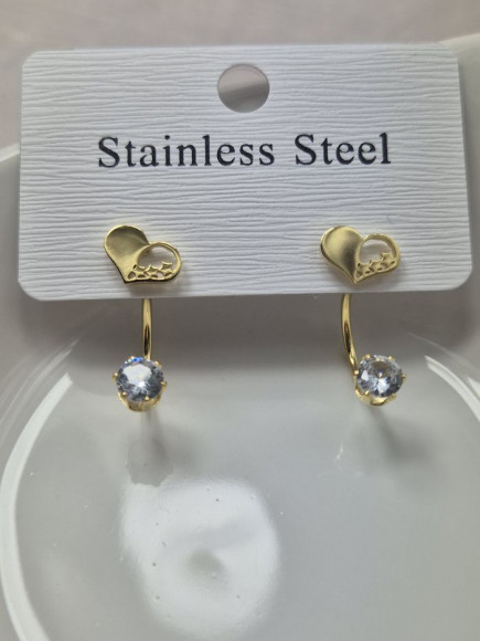 Золотистые стальные серьги-джекеты Лаконичные сердца с фианитом 1J11514CJJ Золотистые стальные серьги-джекеты Лаконичные сердца с фианитом 1J11514CJJ