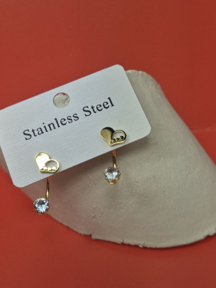 Золотистые стальные серьги-джекеты Лаконичные сердца с фианитом 1J11514CJJ Золотистые стальные серьги-джекеты Лаконичные сердца с фианитом 1J11514CJJ