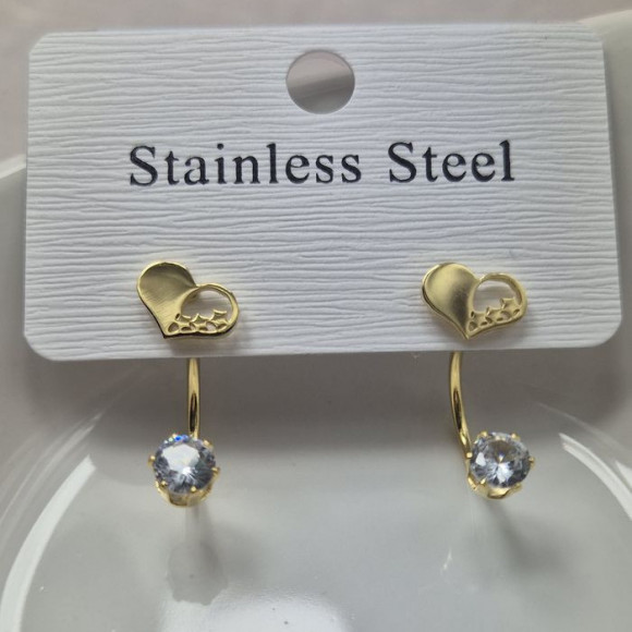 Золотистые стальные серьги-джекеты Лаконичные сердца с фианитом 1J11514CJJ Золотистые стальные серьги-джекеты Лаконичные сердца с фианитом 1J11514CJJ
