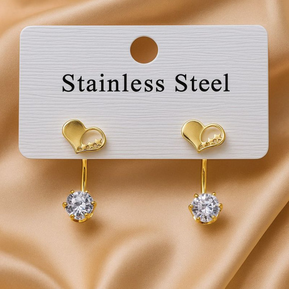 Золотистые стальные серьги-джекеты Лаконичные сердца с фианитом 1J11514CJJ Золотистые стальные серьги-джекеты Лаконичные сердца с фианитом 1J11514CJJ