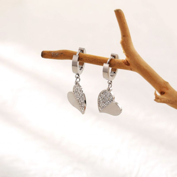 Стальные серьги-конго кулон сердце фианиты J10247CJJ