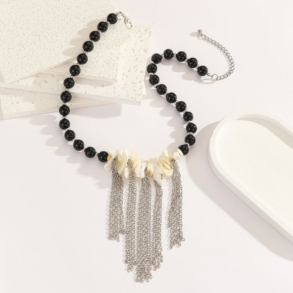 Этническое колье из темного жемчуга с каскадом цепей 1J12220CJJ