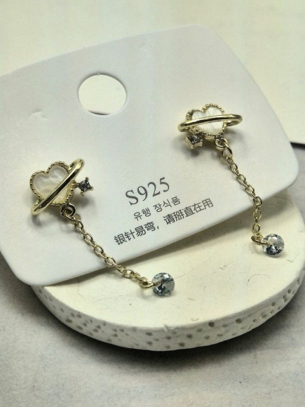 Длинные серьги-пусеты Планета с цепочкой и жемчугом 1J10444CJJ