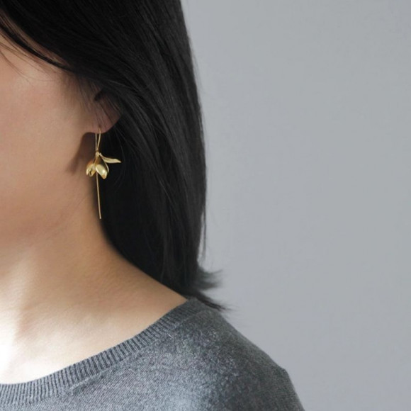 Длинные серьги-подвески «Золотой подснежник» 1J12480CJJ