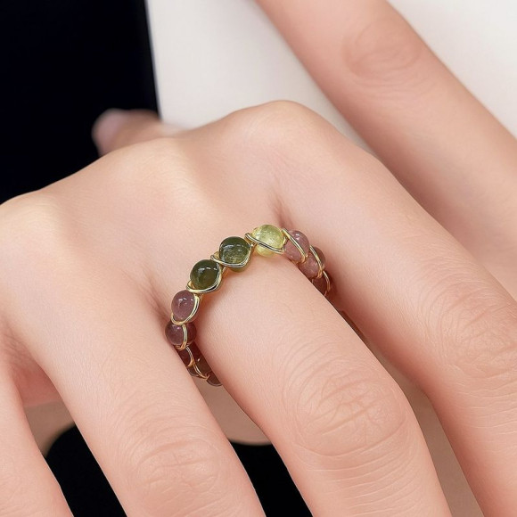 Кольцо из разноцветных бусин под турмалин 1J12173CJJ
