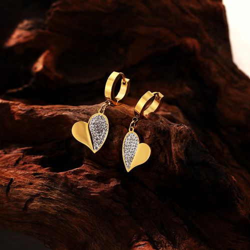 Стальные серьги-конго с напылением золотом кулон сердце фианиты J10248CJJ