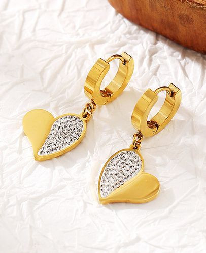 Серьги-кольца конго с подвесками в виде сердец в стразах J10248CJJ