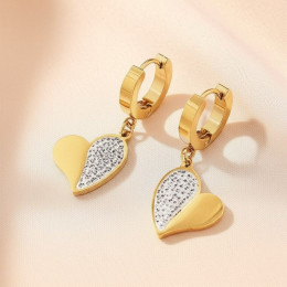 Серьги-кольца конго с подвесками в виде сердец в стразах J10248CJJ