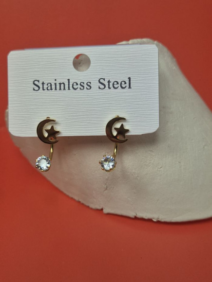 Серьги стальные луна и звезда с напылением золотом J11516CJJ Серьги стальные луна и звезда с напылением золотом J11516CJJ