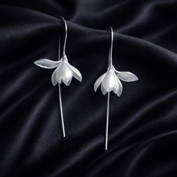 Длинные серьги-подвески «Серебряный подснежник» 1J12481CJJ