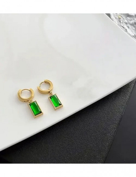 Стальные серьги с напылением золотом с прямоугольным зеленым кулоном J10007CJJ Стальные серьги с напылением золотом с прямоугольным зеленым кулоном J10007CJJ