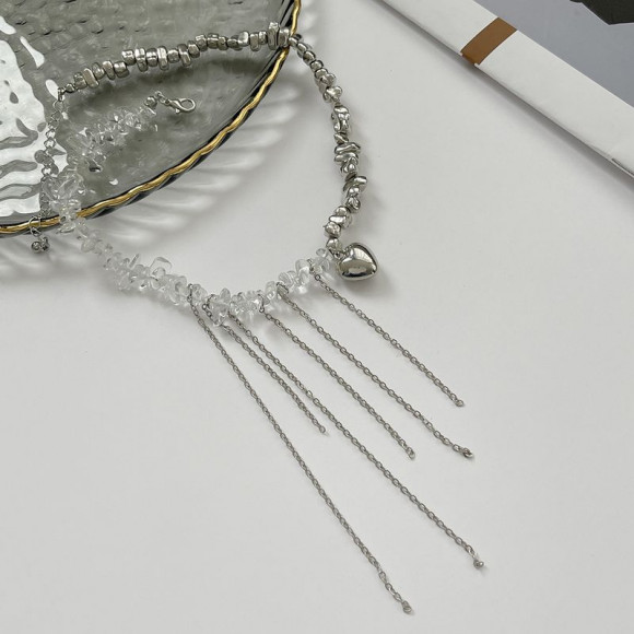 Колье ювелирный сплав бисер кулон сердце 1J12222CJJ