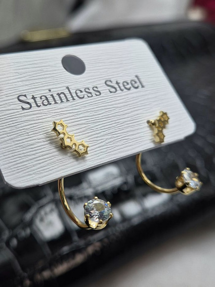 Серьги стальные звезды с напылением золотом J11518CJJ Серьги стальные звезды с напылением золотом J11518CJJ