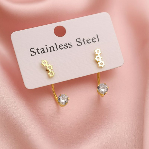 Серьги стальные звезды с напылением золотом J11518CJJ Серьги стальные звезды с напылением золотом J11518CJJ