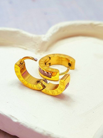 Стальные серьги-конго с напылением золотом и фианитами J10251CJJ