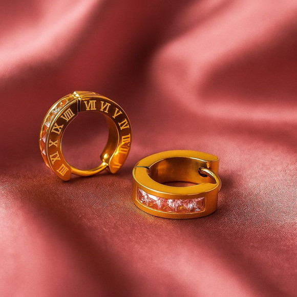 Стальные серьги-конго с напылением золотом и фианитами J10251CJJ