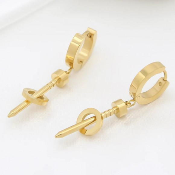 Стальные серьги-конго с напылением золотом гвоздь J10252CJJ