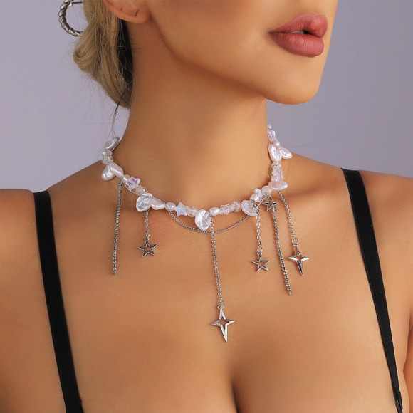 Воздушное колье из барочного жемчуга с подвесками 1J12225CJJ