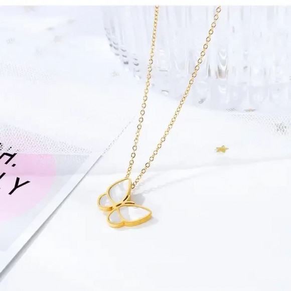 Цепочка стальная с напылением золотом кулон бабочка J10164CJJ Цепочка стальная с напылением золотом кулон бабочка J10164CJJ