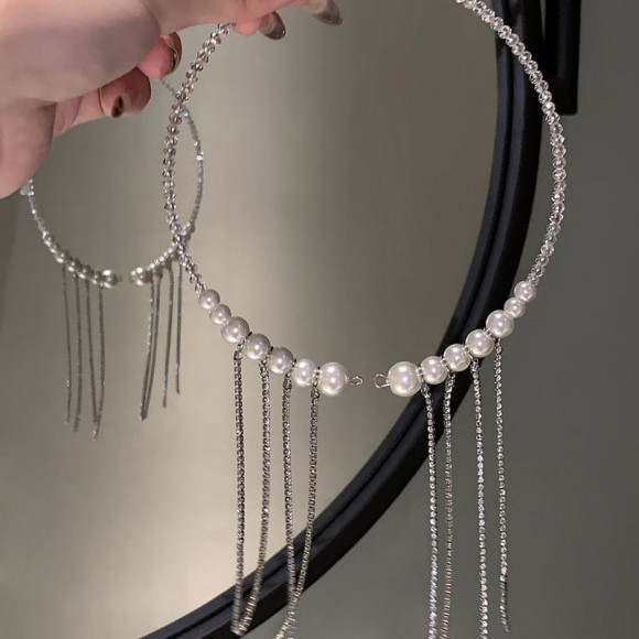Жесткое колье с жемчугом и каскадом цепей 1J12226CJJ