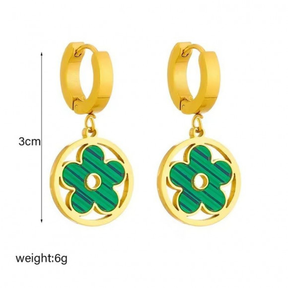 Золотистые серьги-кольца с зеленым клевером 1J11286CJJ