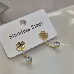 Серьги гвоздики цветок клевер из стали с напылением золотом J11522CJJ Серьги гвоздики цветок клевер из стали с напылением золотом J11522CJJ
